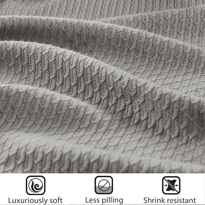 Madison Park 100% Egyptian Cotton Lightweight Summer Blanket, Breathable Waffle Knit Design, Soft Cozy All-Season Throw for Bed, Couch or Sofa, Grey Full/Queen Size (90"x90")