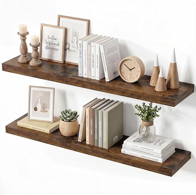 Vivelove Wall Floating Shelves for Display with Invisible Brackets, 30 Inch Floating Shelves for Kitchen Bedroom Bathroom Living Room Kitchen Office, 30”X 8" X 1.4", Set of 2 - Rustic Brown