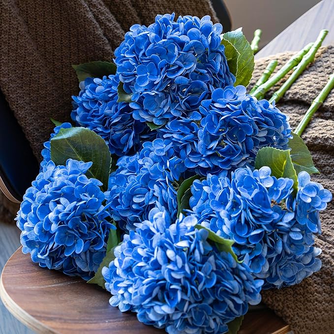DUYONE 3PCS 22 inch Realistic Artificial Hydrangea Large Flowers Artificial Flowers Dry Flowers Outdoor Wedding Christmas Office Family Party Living Room Table Decoration (Dark Blue)