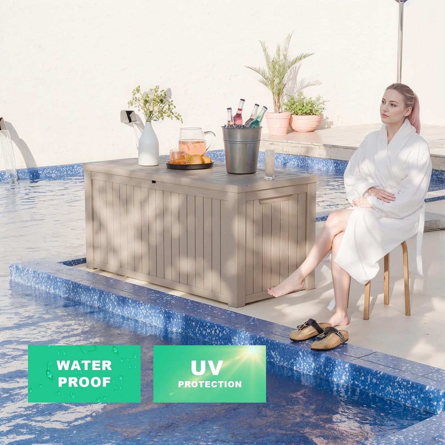 180 Gallon Resin Deck Box, Lockable Patio Outdoor Storage Box for Furniture, Garden Tools and Tools Storage, Waterproof Outside Storage Boxes - Grey