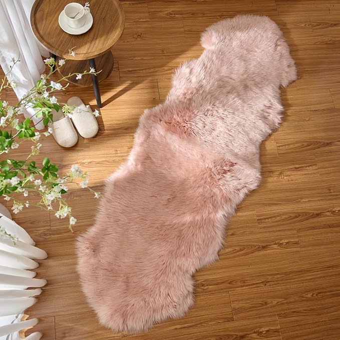 Premium Genuine Sheepskin Area Ruge - Real Wool Fur Shaggy Carpet | Fluffy Soft Natural Lambskin Rug Seat Chair Covers for Couch Sofa Bedroom Living Room(Pink,2×6 Feet Sheepskin)
