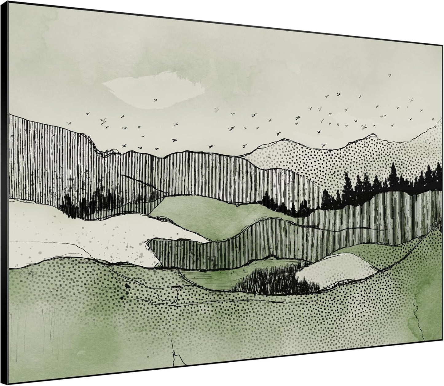 SIGNWIN 60"x72" Extra Large Framed Wall Art Green Line Art Mountain Landscape Illustration for Home Living Room Bedroom Decor (Frame Assembly Required)