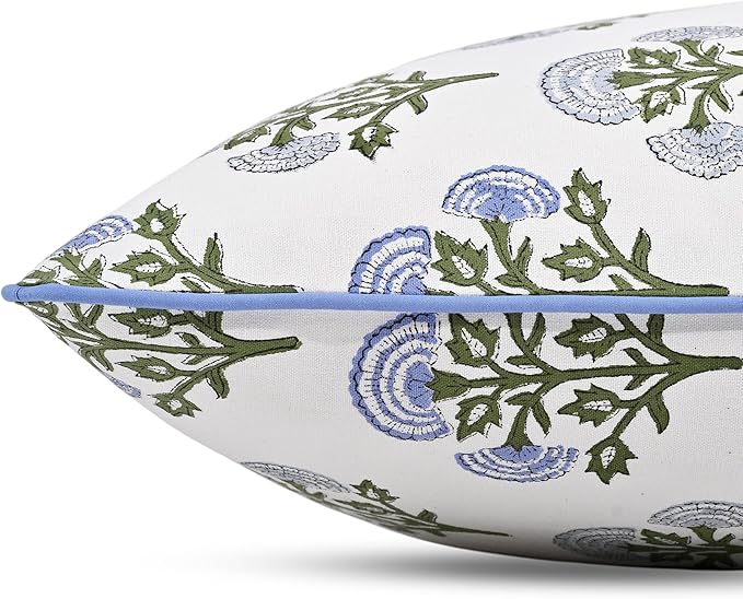 Ridhi Block Print Mughal Buta Blue Pillow Cover 20" x 20" (Pack of 2) Decorative Couch Pillows for Living Room, Chic Boho Cute Outdoor Pillows Covers Gifts for Spring, Easter and Valentine