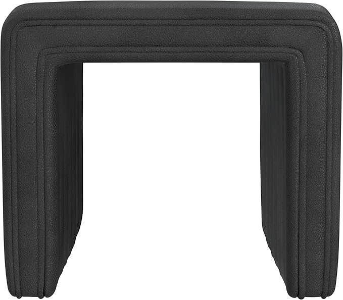 HomePop Modern Channel Tufted Faux Leather Ottoman|Homepop Home Décor|Ottoman for Living Room & Bedroom - Black Faux Leather