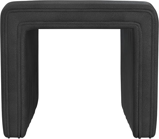 HomePop Modern Channel Tufted Faux Leather Ottoman|Homepop Home Décor|Ottoman for Living Room & Bedroom - Black Faux Leather