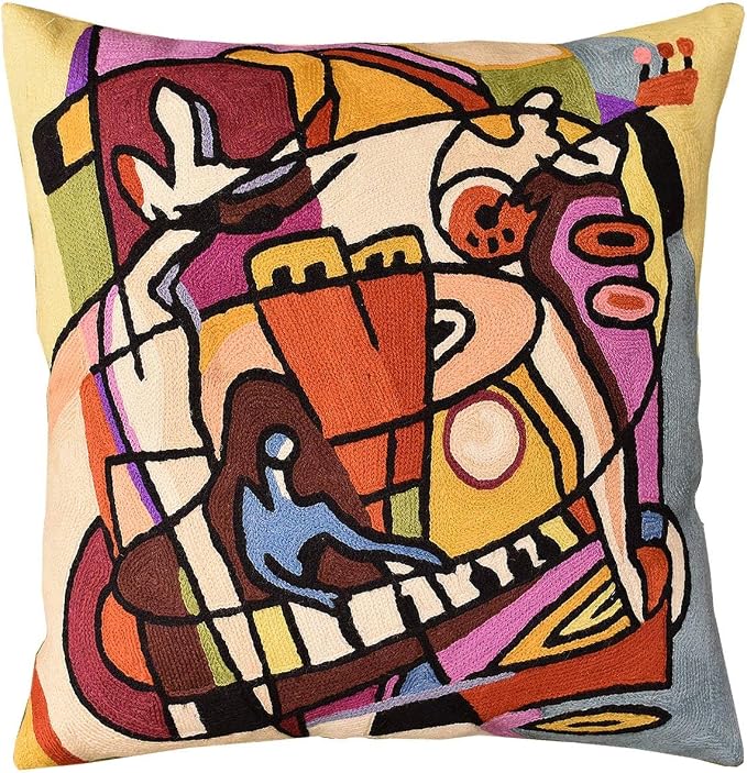 Modern Musical Accent Pillows by Alfred Gockel Decorative Pillowcase for Couch Stroking Keys Abstract Chair Cushion Bed Throw Cushions Hand Embroidered Wool | Size -18x18