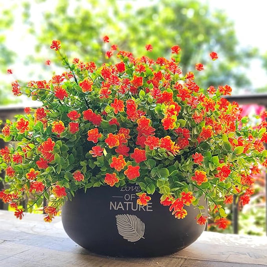 Grunyia 12 Bundles Artificial Flowers for Outdoors, UV Resistant Fake Flowers with Plastic Plants, Faux Flowers for Outside Window Box Front Porch Hanging Planter Decor(Orange Red)