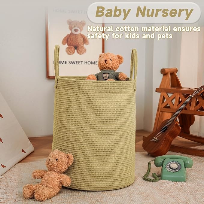 JMvicyroam Large Woven Laundry Basket Hamper,80L Cotton Rope Storage Bin for Blankets,Toys and Clothes,Decorative Tall Nursery Hamper for Living Room,Baby Nursery,Bathroom and Bedroom,Jute