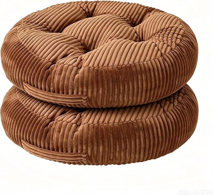 Round Floor Pillow, 6-Inch Thick Meditation Floor Cushion with PP Cotton Filling, Soft Corduroy Boho Floor Seating for Living Room, Bedroom, 22 x 22 Inches (Coffee, 2 Pack)