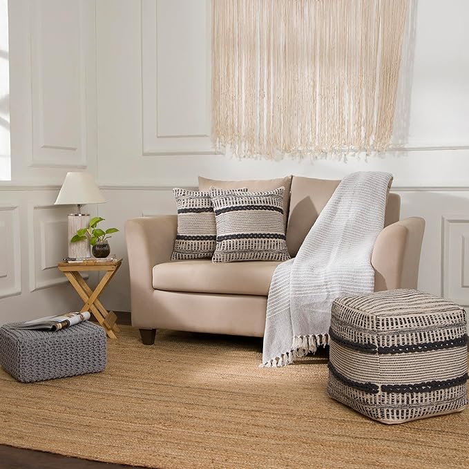 REDEARTH · Textured Throw Pillow Cushion Covers-Woven Tufted Decorative Farmhouse Cases Set for Couch, Sofa, Bed, Chair, Dining, Patio, Outdoor; 100% Cotton (18"x18", Gage Dark Gray) Pack of 2