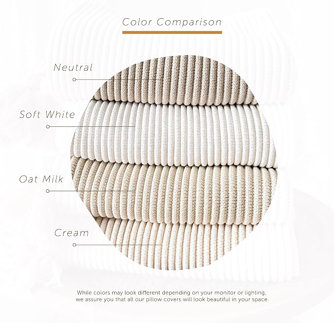100% Soft Cotton Raised Stripes Textured Rib Knit Lumbar Throw Pillow Cover with Tassels (Butter Cream, 14" x 36")