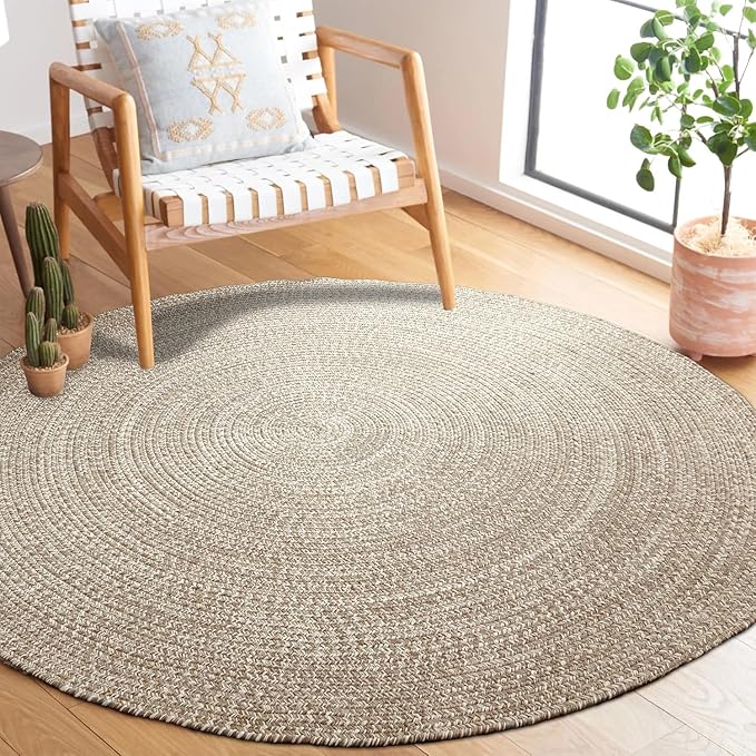 Superior Indoor/Outdoor Area Rug, Dual-Tone Reversible Braided Floor Decor for Patio, Front Porch, Entryway, Living Room, Office, Nursery, Artistic Home, 4' Round, Canvas-White