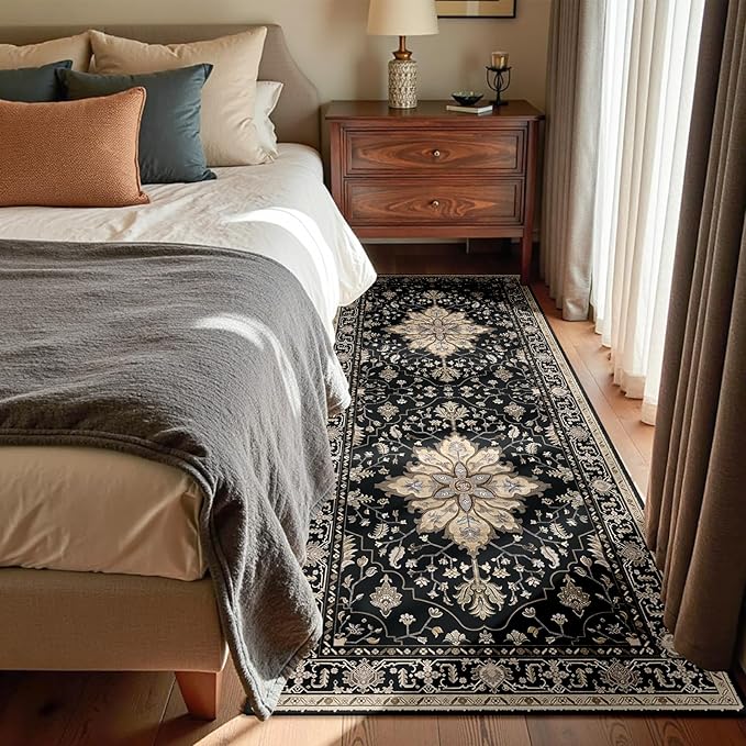 RELEANY Area Rugs 3'x6' Runner Rug Non Slip Washable for Kitchen Hallway Bedroom Beside Laundry Room Bathroom Rug, Floor Carpet, Black Brown Neutral Dark Tan