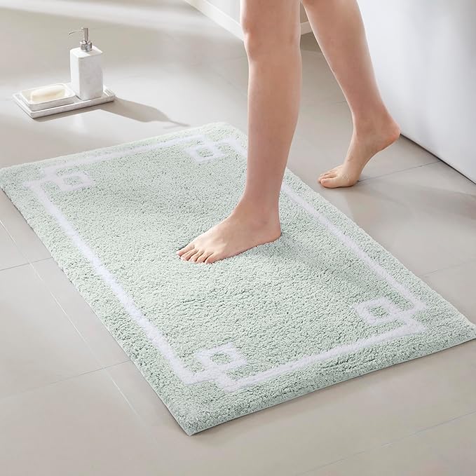 Madison Park Evan 100% Cotton Bathroom Rug Non Slip Backing-Luxrurious Tufted Plush Bath Mat Absorbent, Quick Dry, Spa Design Shower Room Décor, 24x40, Seafoam