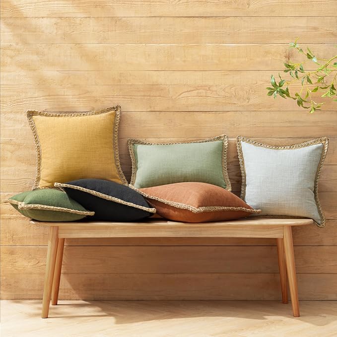 Phantoscope Pack of 2 Farmhouse Decorative Solid Pillow Cover Burlap Linen Trimmed Tailored Edges, Black, 12 x 20 inches, 30 x 50 cm
