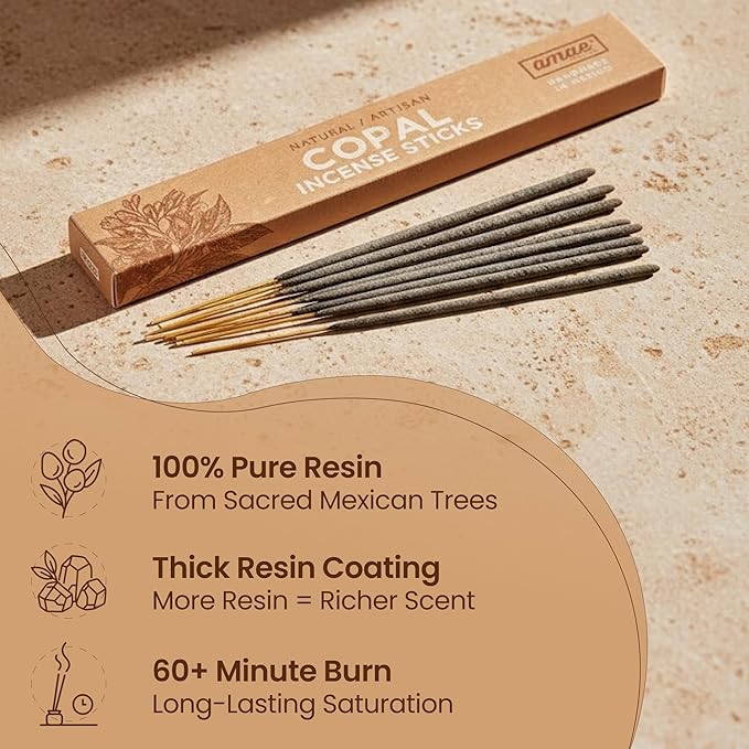 Premium White Copal Incense Sticks - 100% Pure Mayan Resin, Superior Burn Quality, Maximum Fragrance - Thick Coating, Handcrafted in Mexico for Meditation, Yoga, Spiritual Practice - 120 Sticks