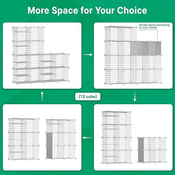 Wire Cube Storage Organizer, 12 Cubes Converted into 14 Cubes, Sturdy Metal Grids Storage Shelf Closet Shelving Units and Storage, Shelves for Bedroom LIvingroom Office