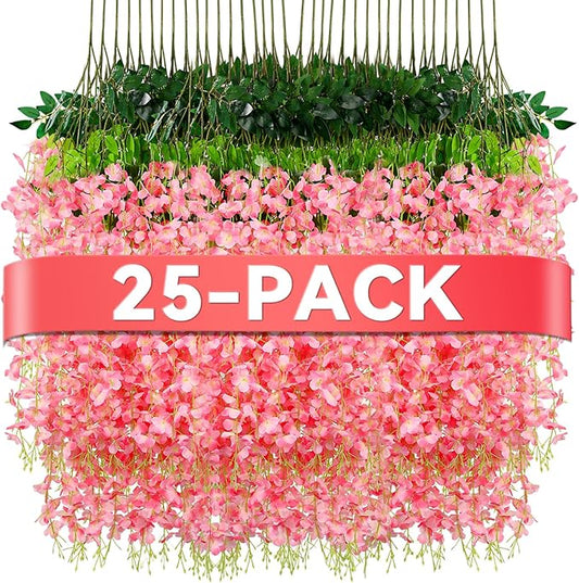 Alotiki Wisteria Hanging Flowers,Fake Hanging Flowers,Wisteria artificiales Garland for Home Wedding Arch Floral Party Garden Ceremony Outdoor Decor,3.6 feet Long(25,Pink)