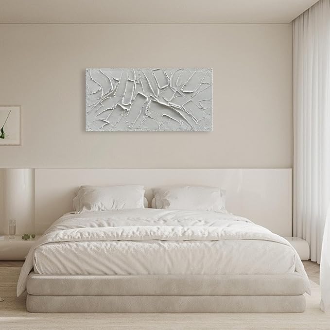 NANKAI Art Hand Painted Thick Texture White Minimalist Oil Painting 24x48 inches Contemporary Art Oil Painting, Home, Office Corridor Wall Decoration Painting