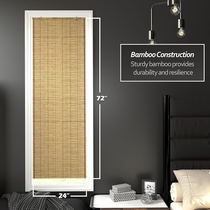 Red Lantern Burnt Bamboo Cordless Window Shade - Tortoise, 24" Wide