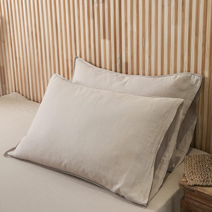 Linen World Natural Linen Pillowcase Set of 2 - Stone Washed Moisture-Absorbing Queen Size (20''x30''),Khaki