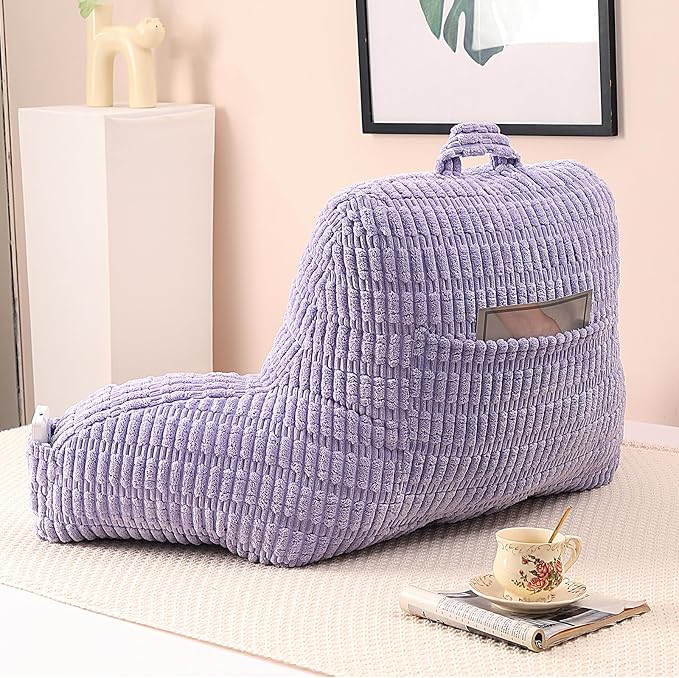 Large Reading Pillow for Sitting Up with Arms,Purple Corduroy | Back Pillow for Adults Backrest,19" Sitting Pillow Supports Reading,Gaming & Relaxing in Bed,Couch,Floor Corners
