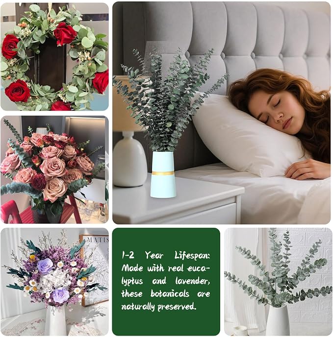 80 Stems Preserved Real Eucalyptus Bunches, Lifelike Natural Green Eucalyptus Leaves for Shower, Maintenance-Free Dried Florals for Vase Fillers, Wedding Centerpieces, Bathroom Home Office Decor