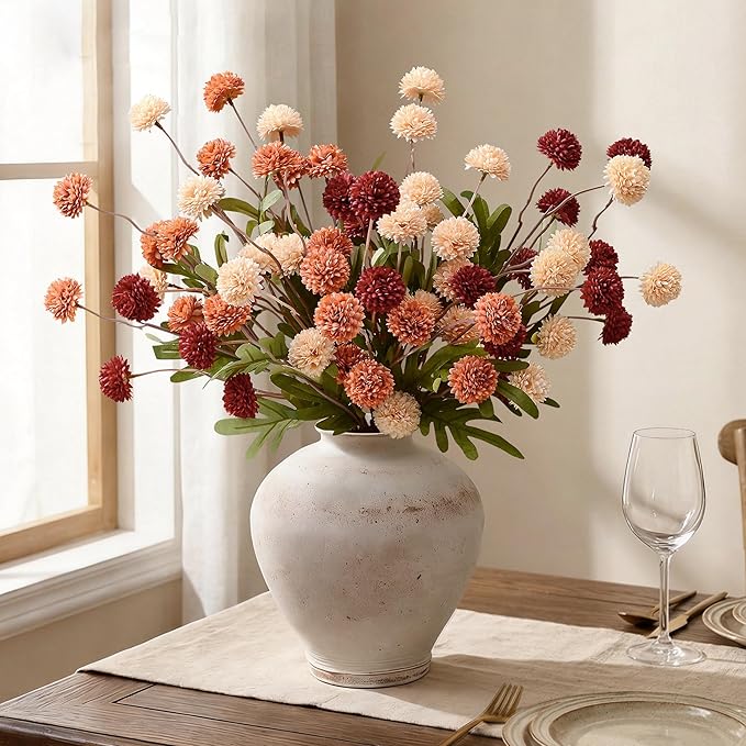 Waipfaru 10pcs Fake Silk Pompon Mum Artificial Fall Flowers, Faux Mini Chrysanthemums, Fall Decor for Centerpieces Wedding, No vase, Multicoloured