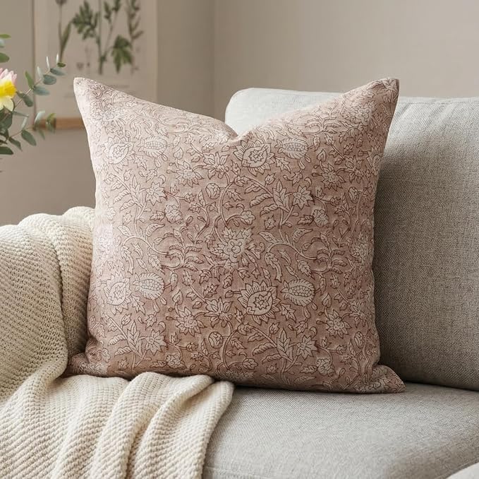 Linen Throw Pillow Covers 20x20 inch Blush Pink Decorative Pillow Covers for Living Room, Bedroom