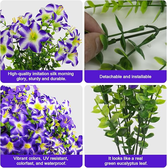 Daynight 16 Pcs Faux Petunias Artificial Flowers for Outdoors, UV Resistant Fake Purple Petunias Plants Realistic Silk Flowers for Porch Front Door Garden Window Outside Decor (16, Purple)