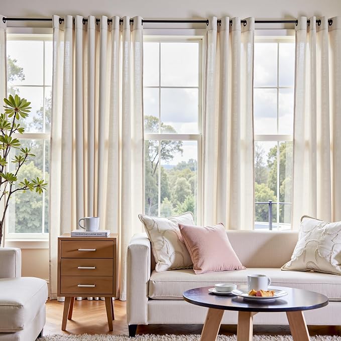 jinchan Linen Semi Sheer Curtains 72 Inches Long for Study to Keep The Air Circulating Natural Beige Light Filtering Curtains for Living Room Bedroom Grommet Drapes Home Decor 2 Panels Set 50"W x 72"L