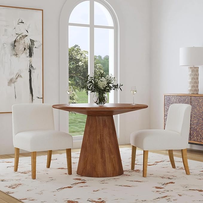 Homepop Home Decor | Upholstered Dining Chairs with Low Back |Decorative Home Furniture, Cream Boucle (Single Pack)