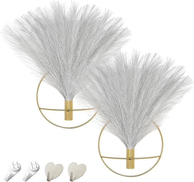 Pretty Jolly Wall Decor, Wall Metal vase Decoration Holder, Wall-Mounted Artificial Flowers, Golden Wall Decor Fake Wheat 2 Pack, Wall Art Artificial Greenery, Farmhouse, Boho