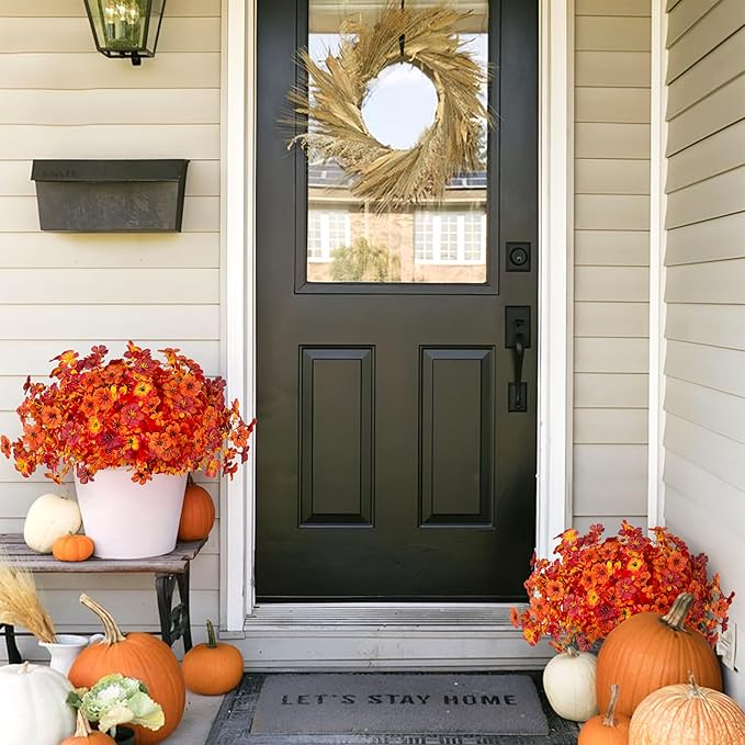 INXUGAO Artificial Fake Mums Fall Flowers for Outdoor Outside Decoration 12 Bundles Faux Silk Flowers Plants Realistic Daisy UV Resistant Fall Décor Autumn Front Door Porch Patio Yard Decoration