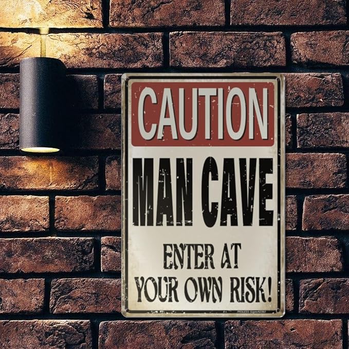Vintage Man Cave Decor Signs – ENTER AT YOUR OWN RISK | 12x8″ Metal Sign for Man Cave, Garage, or Workshop Wall Decor – Man Cave Accessories & Gifts for Men, 2361
