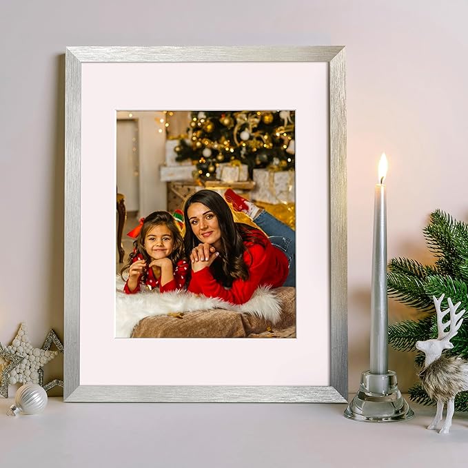 upsimples 11x14 Picture Frame, Display Pictures 8x10 with Mat or 11 x 14 Without, Wall Hanging Photo Frames, Silver, 1 Pack