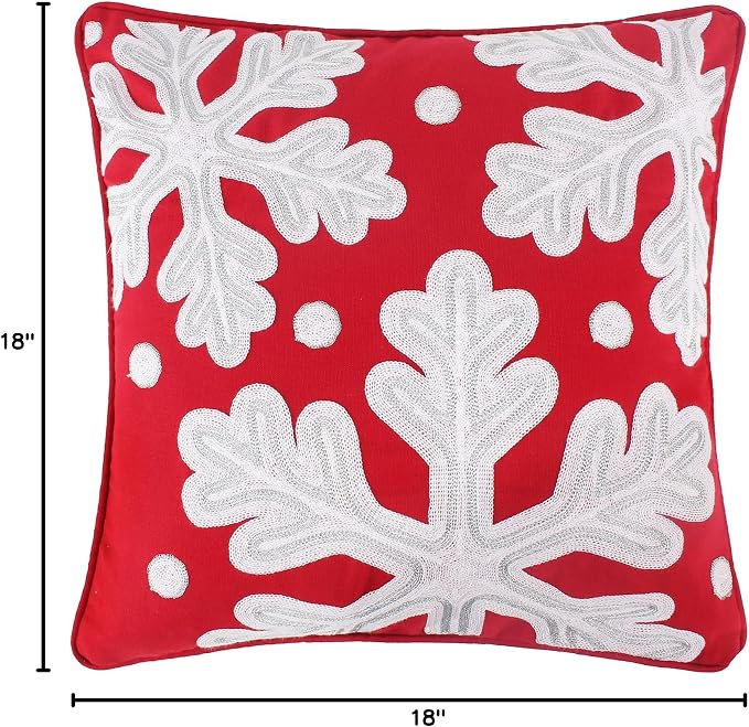 Levtex Home - Red Velvet Border - Decorative Pillow (18X18in.) - Snowflake - Red and White