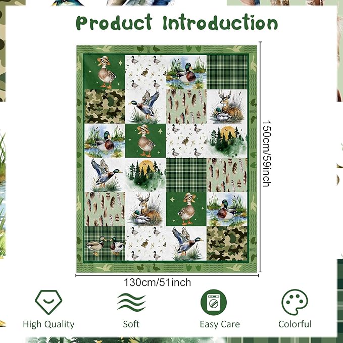 Wxiben Mallard Duck Throw Blanket - Wild Duck Gifts Blanket for Boys Girls Aniaml Throw Blankets for Ducks Lovers Kids Women Men Gifts Ducks Blankets for Home Couch Bed Outdoor 60 x 50 Inches