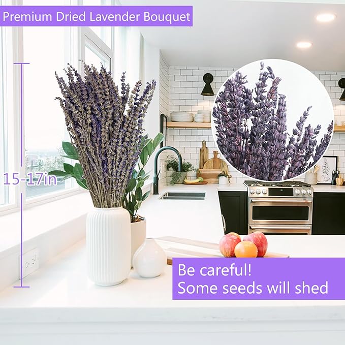 Dried Lavender Bundles, Uieke Natural Dried Lavender Flowers 520-560 Stems 16“ for Home Weeding Decoration Flower Arrangements Photo Props Home Fragrance 4 Bundles