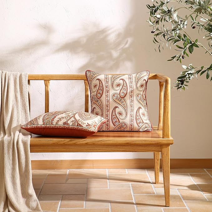 ISAENNE Vintage Linen Throw Pillow Cover,Set of 2,20"x12"-Chauffrey A | Designer Elegant Rectangle Pillow Cover,Concealed Zipper Design,Cashew Pattern,Sofa,Bedroom,Living Room,Lounge Chairs
