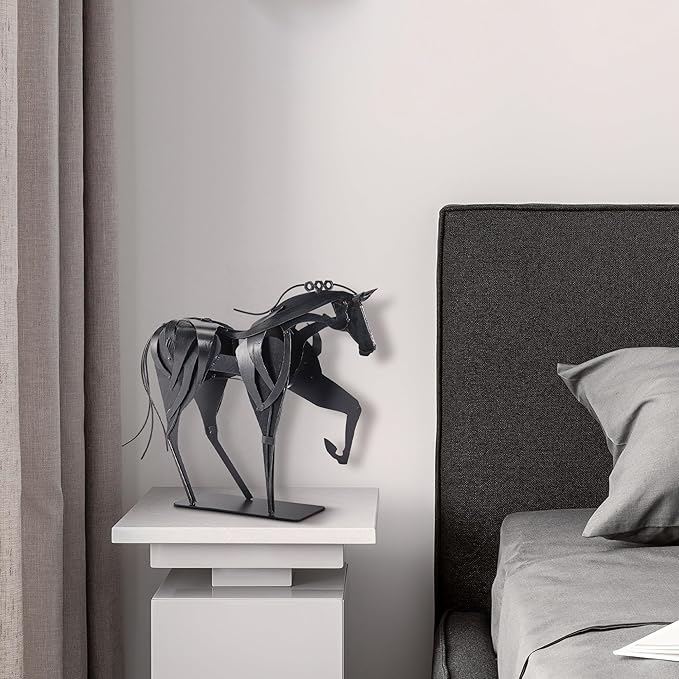 SunBlogs Art Metal Horse Statue Décor, Handmade & Hand-Painted Modern Western Horse Decoration, Rustic Iron Sculpture Gifts for Home Office for Horse Lovers