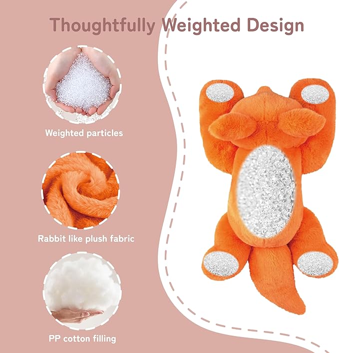 Niuniu Daddy Fox Weighted Stuffed Animals for Kids & Adults, 24" | 5lb Large Weighted Plushies Pillow for Sleeping and Calming, Cute Lying Plush Toy Huggable Gift for Everyday Comfort