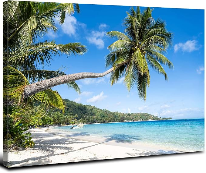 Beach Palm Tree Canvas Wall Art Coastal Wall Decor Nature Landscape Painting for Living Room Bedroom Ocean Seascape Pictures Coconut Palms Poster Modern Artwork Kitchen Office Home Decorations 24x36”