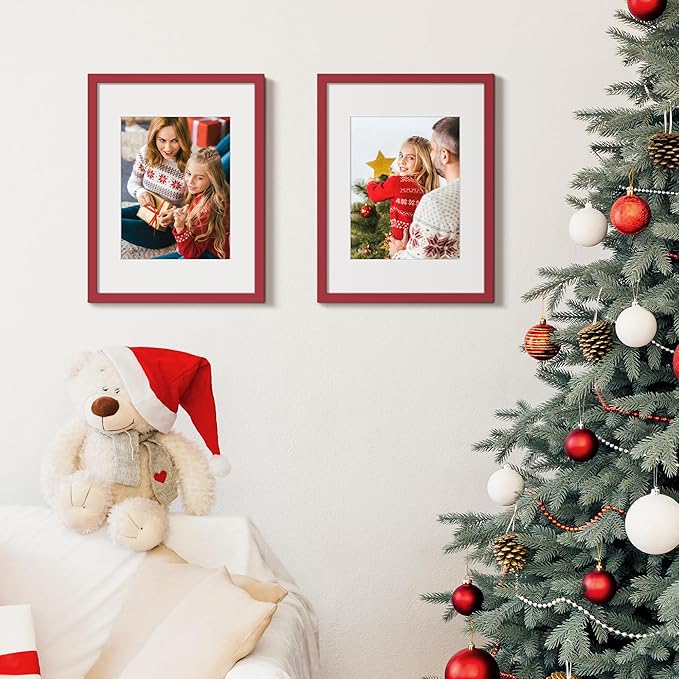 upsimples 12x16 Picture Frame, Display Pictures 8.5x11 with Mat or 12 x 16 Without, Wall Hanging Poster Frames, Red, 1 Pack