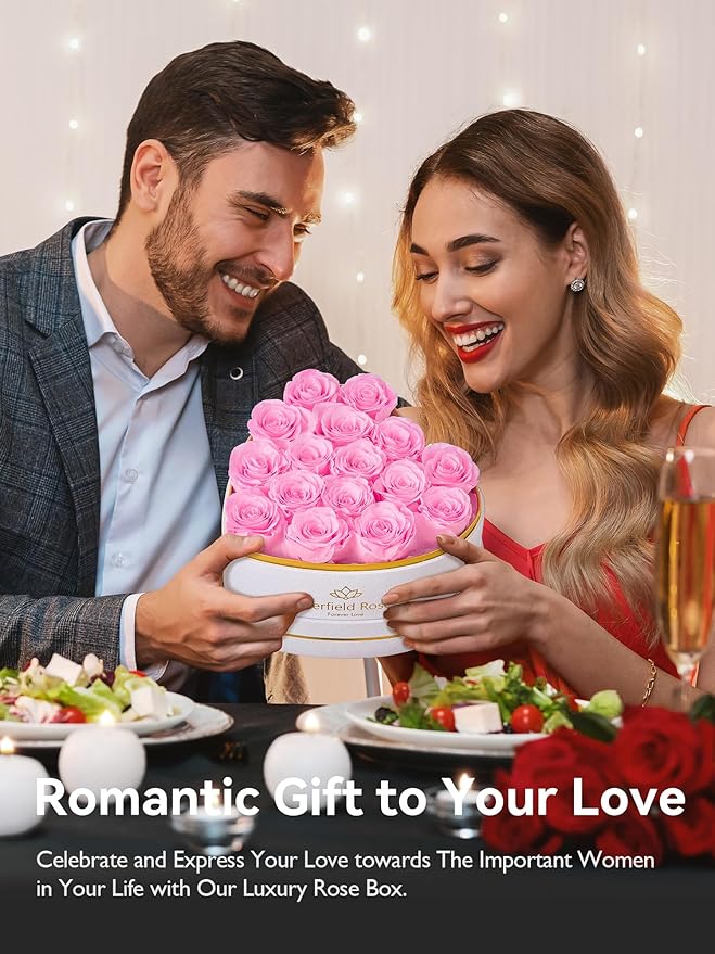 Eterfield 16 Forever Flowers in Heart Shape Box, Preserved Roses That Last a Year Preserved Flowers Birthday Gifts for Her Mom Women Wife Anniversary Valentines Day Mothers Day Christmas, Light Pink