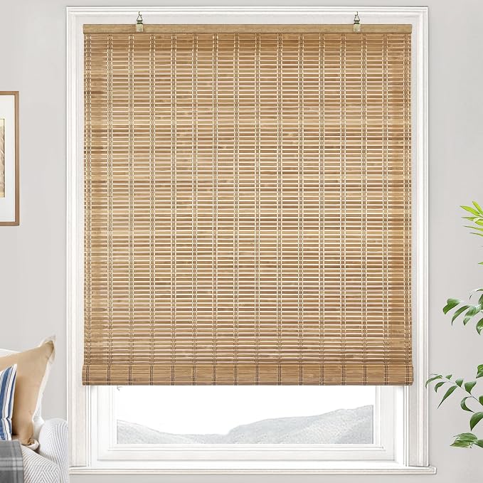 LazBlinds Cordless Bamboo Blinds, Bamboo Roll Up Shades for Windows, Light Filtering Hanging Window Blinds, Shades for Patio Indoor/Outdoor Porch, 25" W x 64" H, Brown206