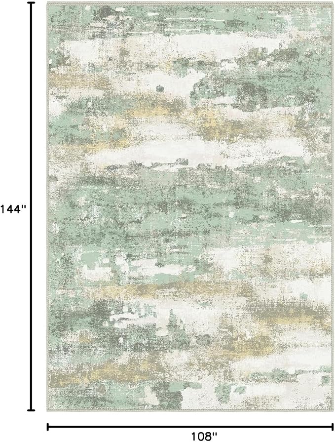 BEIMO Area Rugs 9x12 for Living Room Bedroom, Modern Abstract Machine Washable Large Light Green Rug Soft Rug, Low Pile Floor Carpet with Non Slip Backing for Dining Room