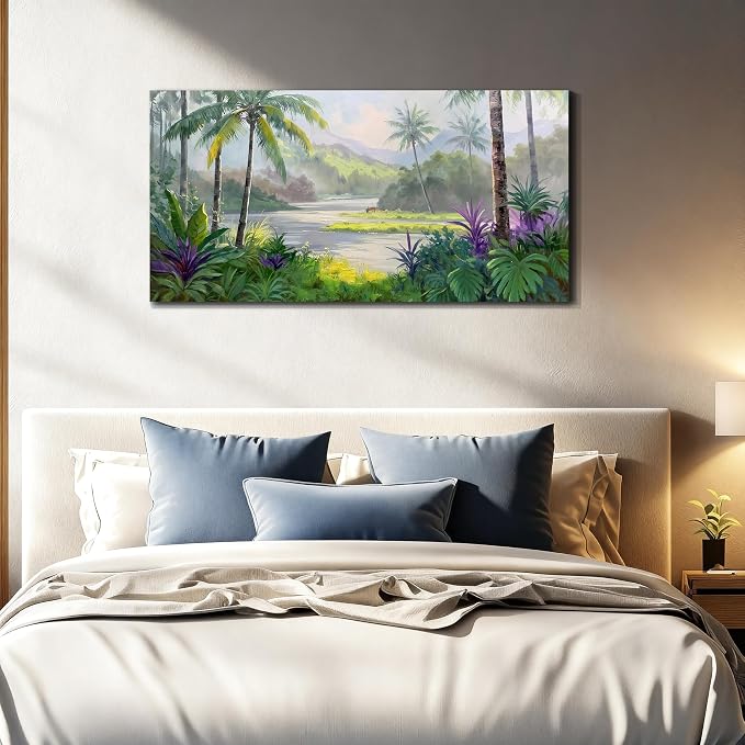 Acocifi Tropical Canvas Wall Art Palm Tree Green Picture 40"x20" | HD Print, Ready to Hang, Waterproof Fastness, Artwork for Living Room Bedroom Home Decor