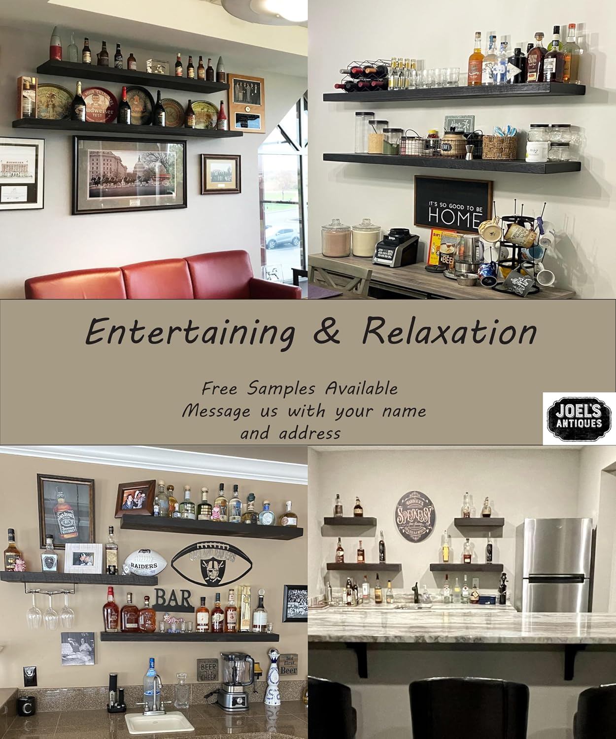 joelsantiques 60 Inch Wooden Floating Shelves for Wall - 60x8x2 in - Made of Natural Wood - Long Wall Shelves for Bedroom - Perfect for Living Room, Kitchen - Made in USA - Black