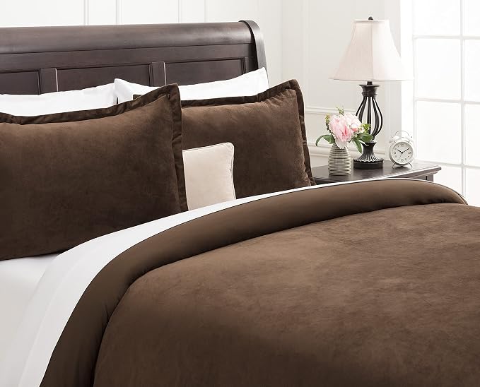 Chanasya Premium Velour Velvet Duvet Cover Set - Duvet Cover (90” x 90”) & 2 Pillow Shams (20” x 26”) - 3-Piece Set - Mink, Queen Size